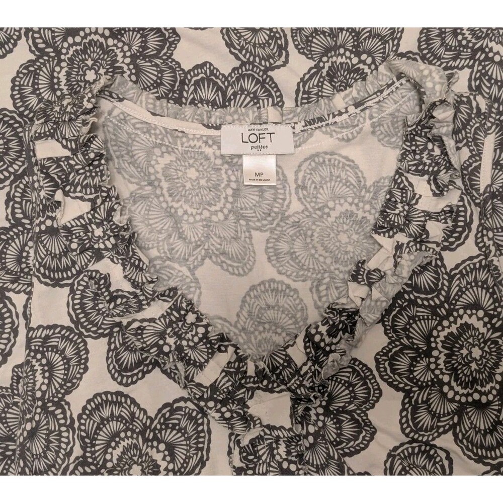 Ann Taylor LOFT Gray White Floral Sleeveless Mini Dress Size Medium Petite